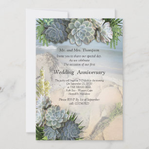 Succulent Hues of Pale Blues Anniversary Invitation