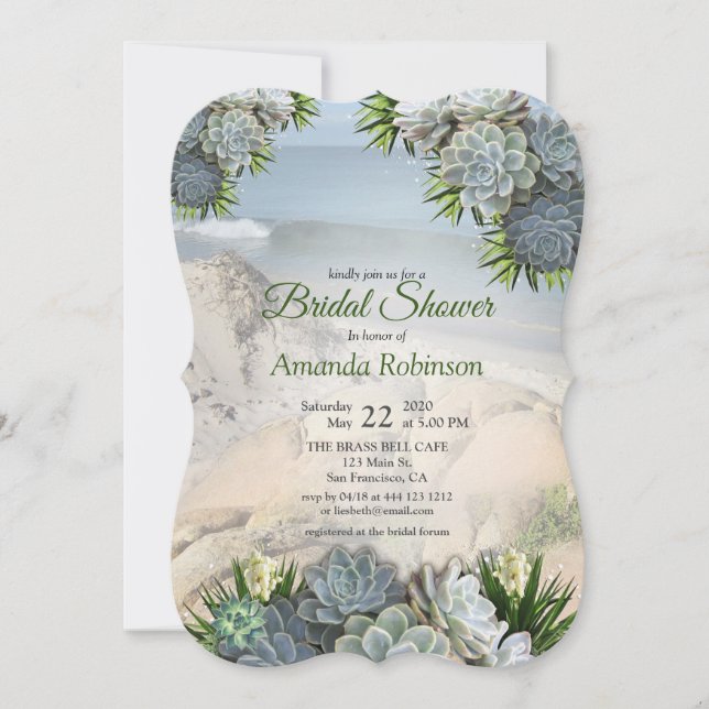 Succulent Hues of Pale Blues Bridal Shower Invitation (Front)