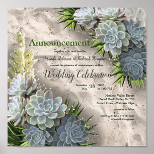 Succulent Hues of Pale Blues & Green Announcement Poster