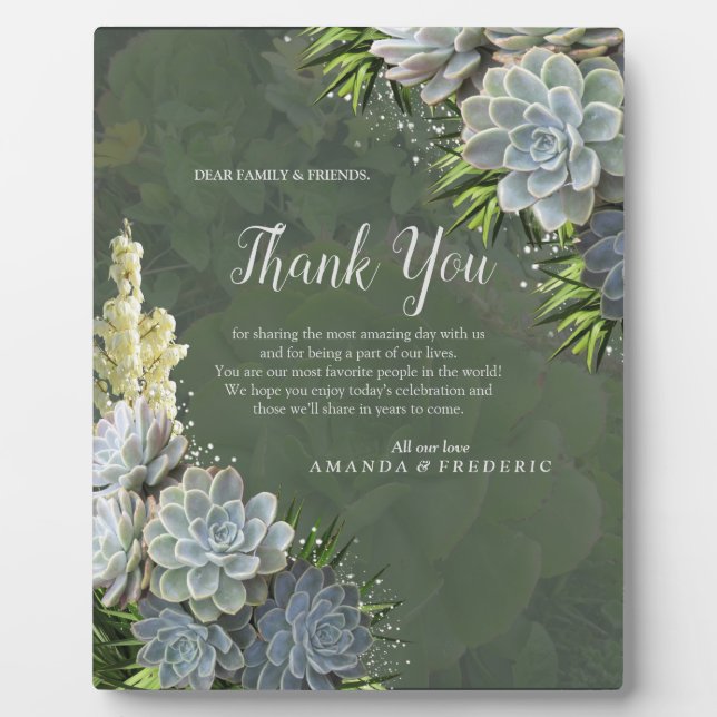 Succulent Hues of Pale Blues & Green Thank You Plaque (Front)