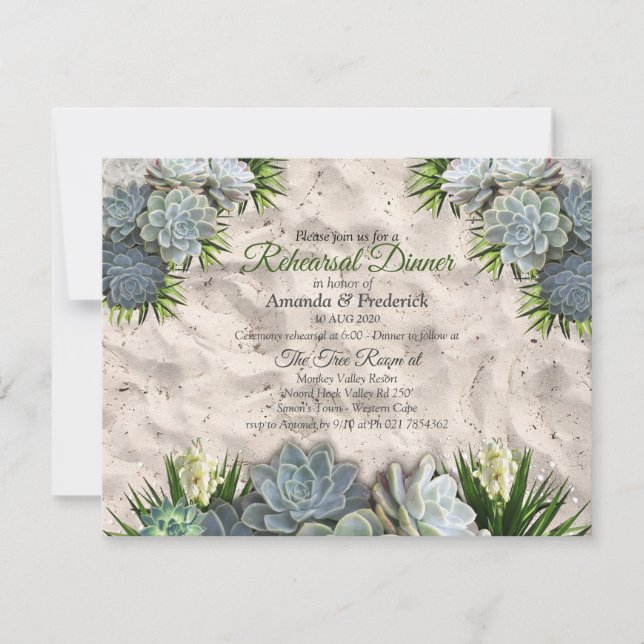 Succulent Hues of Pale Blues Rehearsal dinner Invitation (Front)