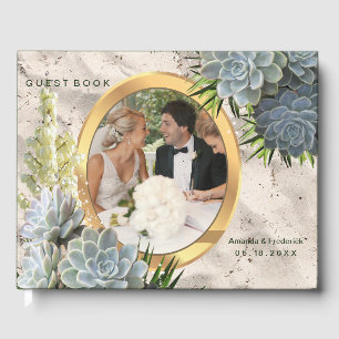 Succulent Hues of Pale Blues Wedding Guest Book