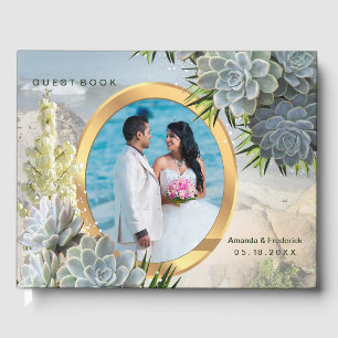 Succulent Hues of Pale Blues Wedding Guest Book