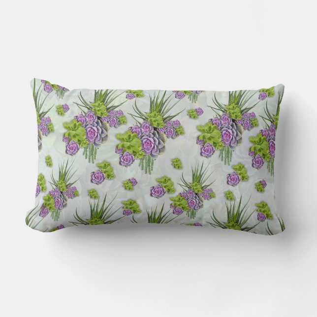 Succulent  Hues of Sea Green & Lavender tones Pill Lumbar Cushion (Front)
