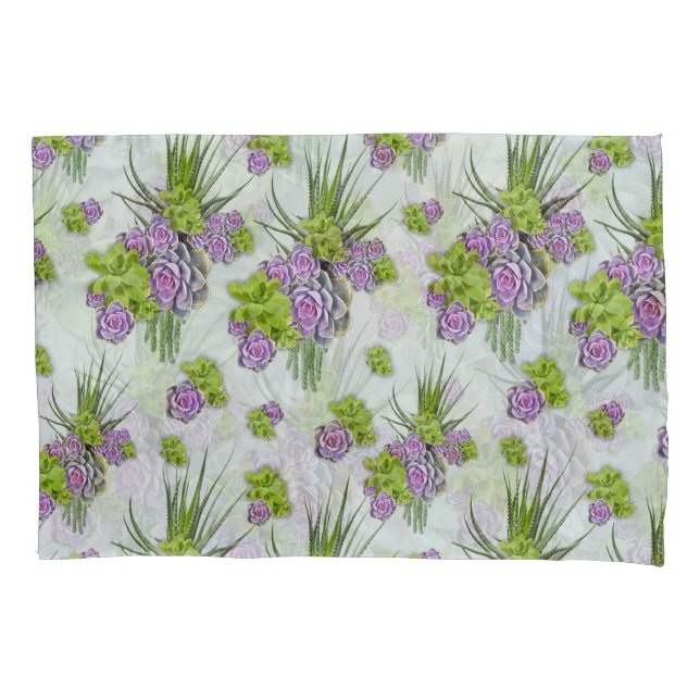 Succulent  Hues of Sea Green & Lavender tones Pillowcase (Front)