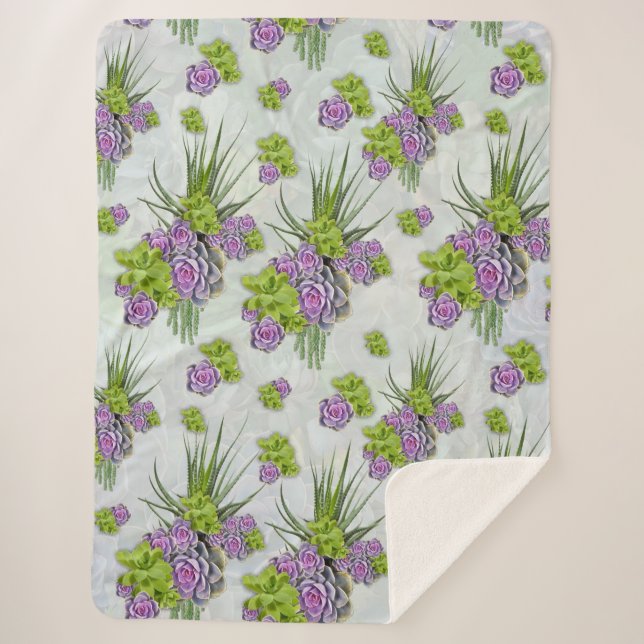 Succulent  Hues of Sea Green & Lavender tones Sherpa Blanket (Front)