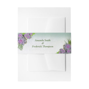 Succulent Hues of Sea Green, Violet Envelope Band Invitation Belly Band