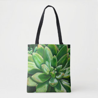 Succulent in green tote bag