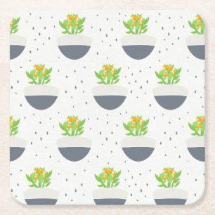 Succulent Kalanchoe Plant Mom Pattern Square Paper Coaster