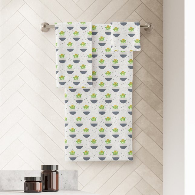 Succulent Kalanchoe Plant Mum Pattern Bath Towel Set (Potted Kalanchoe Pattern Bath Towel Set)