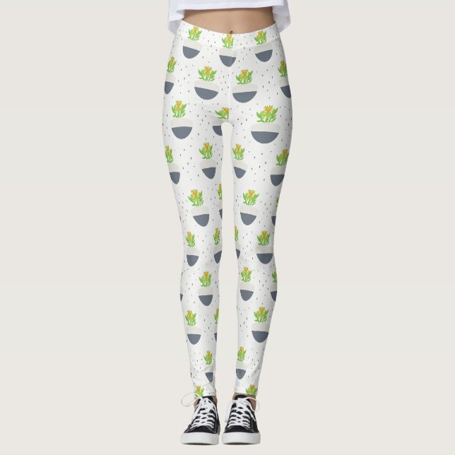 Succulent Kalanchoe Plant Mum Pattern Leggings (Front)