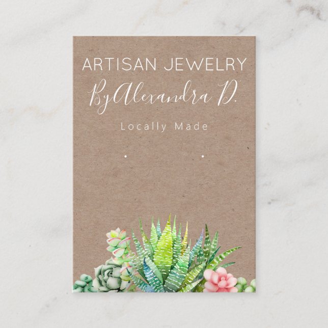 Succulent Kraft Handmade Jewelry Earring Display Business Card (Front)