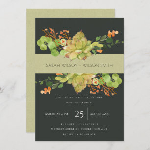 SUCCULENT KRAFT ORANGE FLORAL WATERCOLOR WEDDING INVITATION