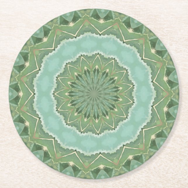 Succulent Mandala Round Paper Coaster (Front)