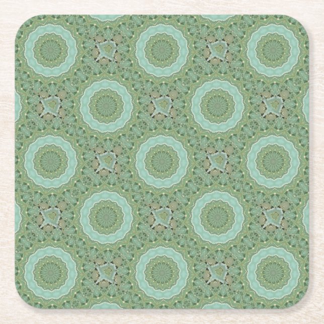 Succulent Mandala Square Paper Coaster (Front)