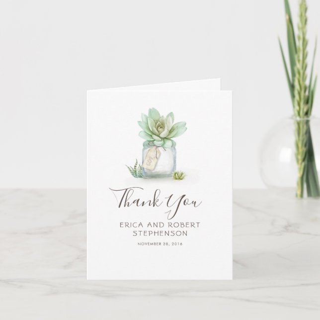 Succulent Mason Jar Greenery Rustic Thank You Card (Front)