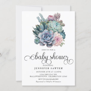 Succulent Pastel Baby Shower Invitation