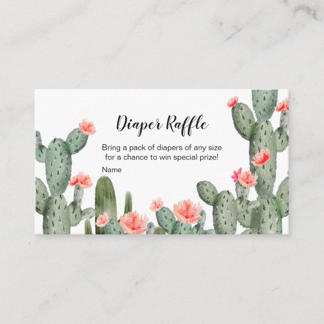 Succulent Peach Watercolor Diaper Raffle Enclosure Card (Front)