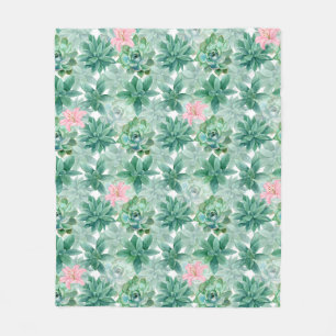 Succulent pink lily botanical floral pattern fleece blanket