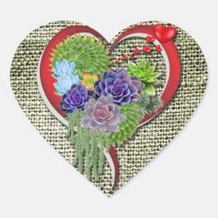 Succulent Plant Decor Within a Heart Heart Sticker