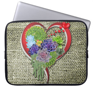 Succulent Plant Decor Within a Heart Laptop Sleeve