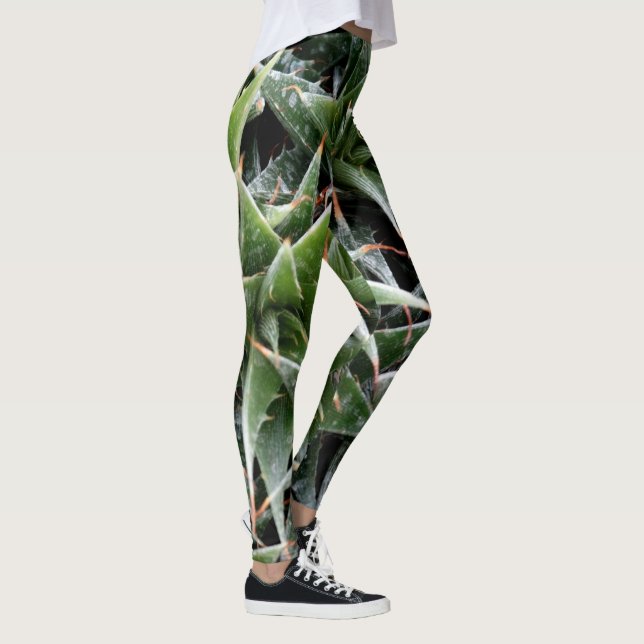 Succulent Plant Green Photo Leggings, M Leggings (Right)