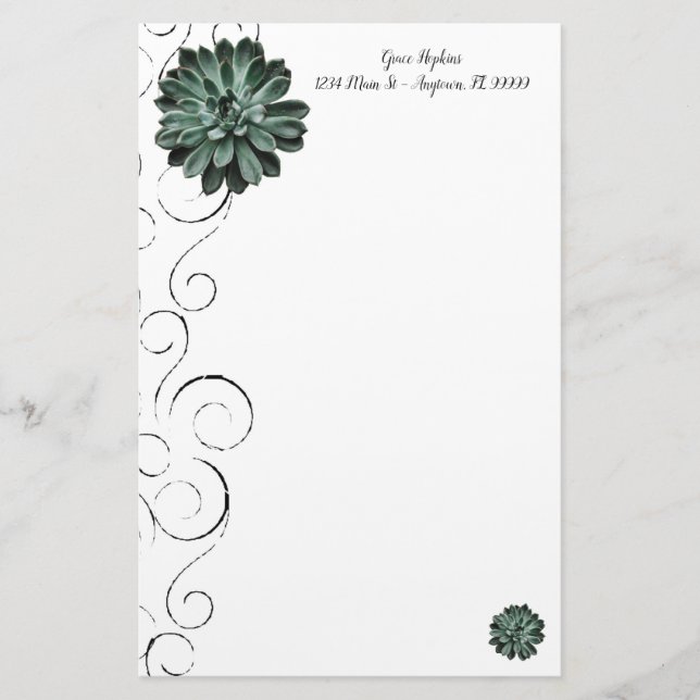 Succulent Plant Personalised Stationery (Front)