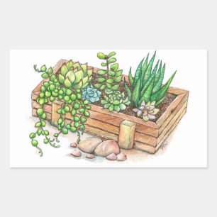 Succulent Planter Box Rectangular Sticker