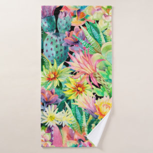 Succulent plants and cactus garden pattern bath towel