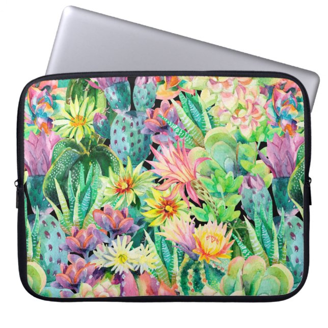 Succulent plants and cactus garden pattern laptop sleeve (Front)