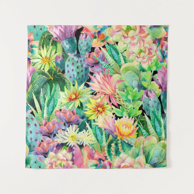 Succulent plants and cactus garden pattern tapestry (Front)