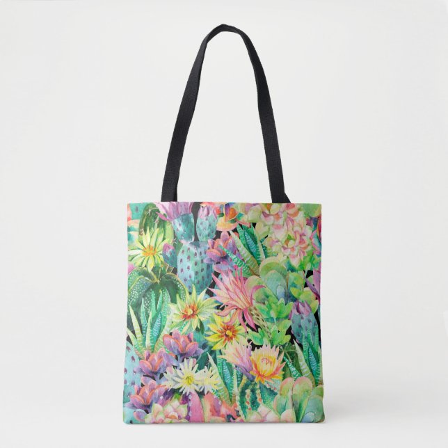 Succulent plants and cactus garden pattern tote bag (Front)