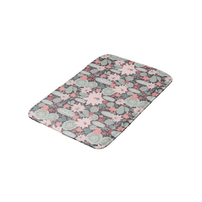 Succulent Plants And Cactus In Pink Mint Pattern Bath Mat (Angled)