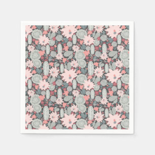 Succulent Plants And Cactus In Pink Mint Pattern Napkin