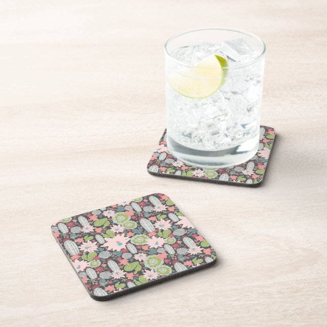 Succulent Plants And Cactus Pattern Coaster (Right Side)