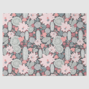 Succulent Plants And Cactus Pattern In Pink Green Tissue Paper