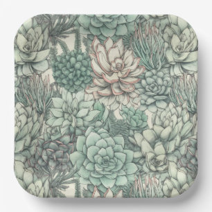 Succulent Plants Green Birthday Party Paper Plate