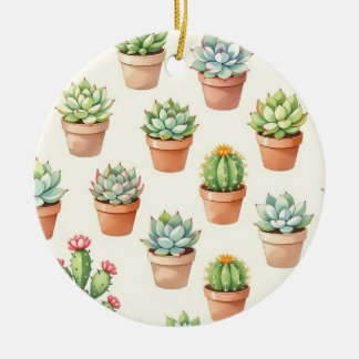 Succulent Plants Seamless Pattern Terracotta Pots Ceramic Tree Decoration