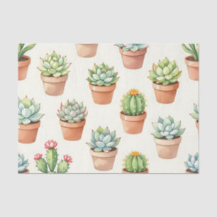 Succulent Plants Seamless Pattern Terracotta Pots Tissue Paper