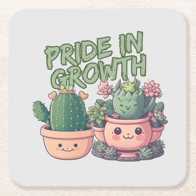 Succulent plants square paper coaster (Front)