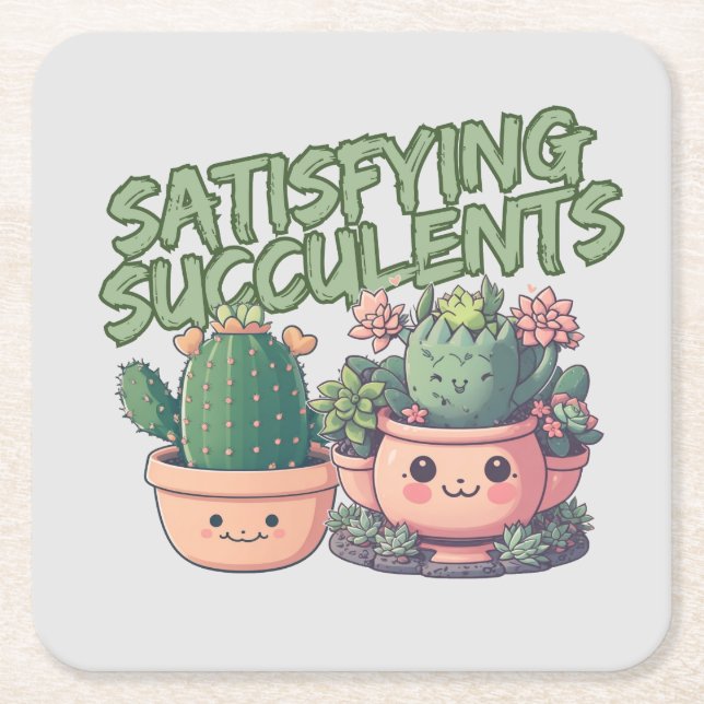Succulent plants square paper coaster (Front)