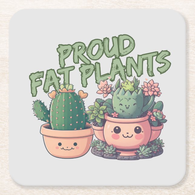 Succulent plants square paper coaster (Front)