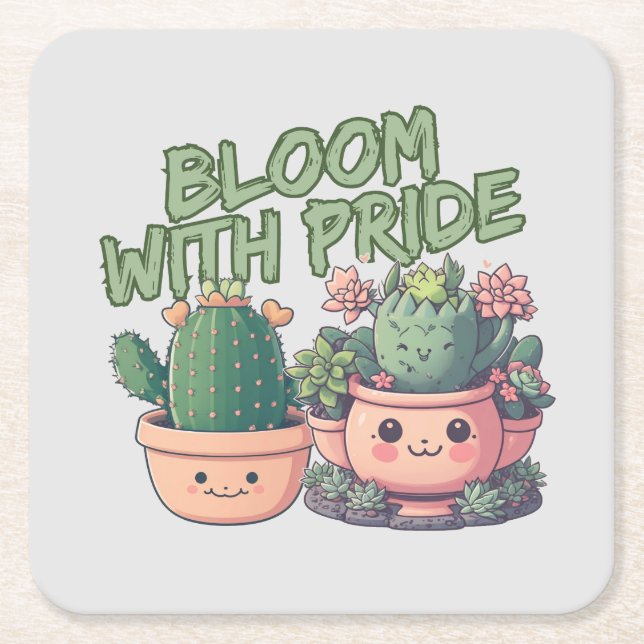 Succulent plants square paper coaster (Front)