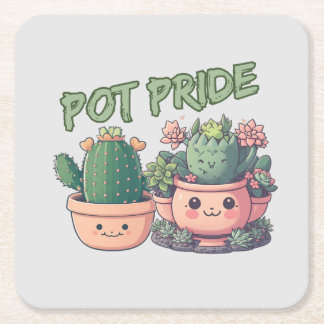 Succulent plants square paper coaster