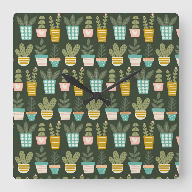 Succulent Plants Square Wall Clock (Front)