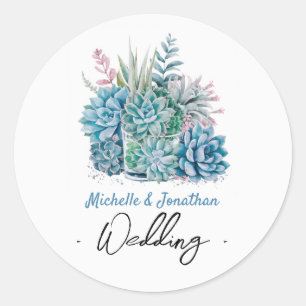 succulent plants watercolor wedding classic round sticker