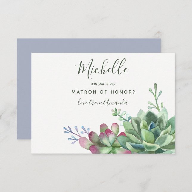 Succulent plants Will You Be My Matron Of Honour Invitation (Front/Back)