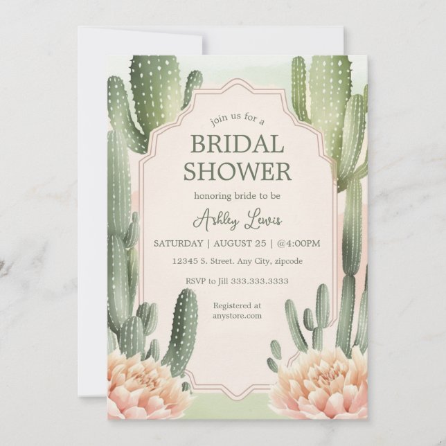 Succulent Romance Bridal Invite Cactus boho (Front)