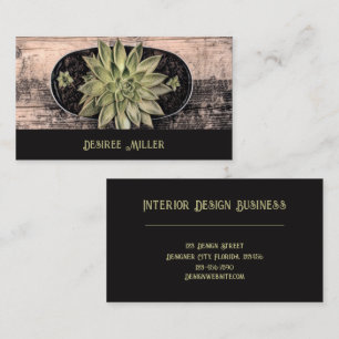 Succulent Rustic Wood Vintage Green Black Business Card