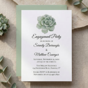 Succulent Sage Green Boho Floral Engagement Party Invitation